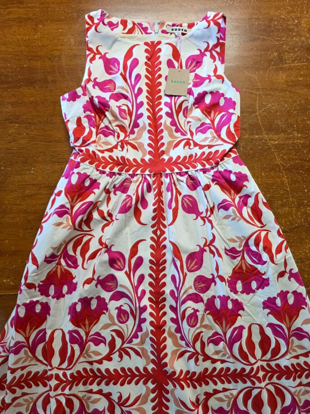 Boden Fit and Flare Maxi-Midi Hybrid Red and Purple Symmetrical Floral 10R - Picture 11 of 13